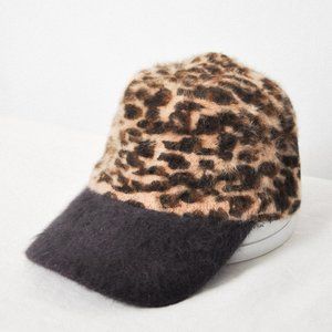 Vintage Fuzzy Angora Cheetah Print Ball Cap Hat